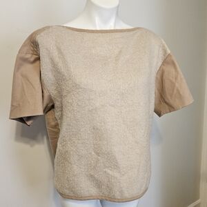 Banana Republic | Boxy Short Sleeve Back Zip Front Fur Oversized Top Blouse